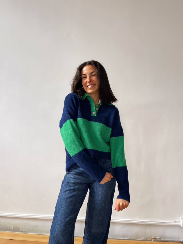 MindTraveler - Wholesale Knit Sweater - Women's - Paola Green and Blue Sweater
