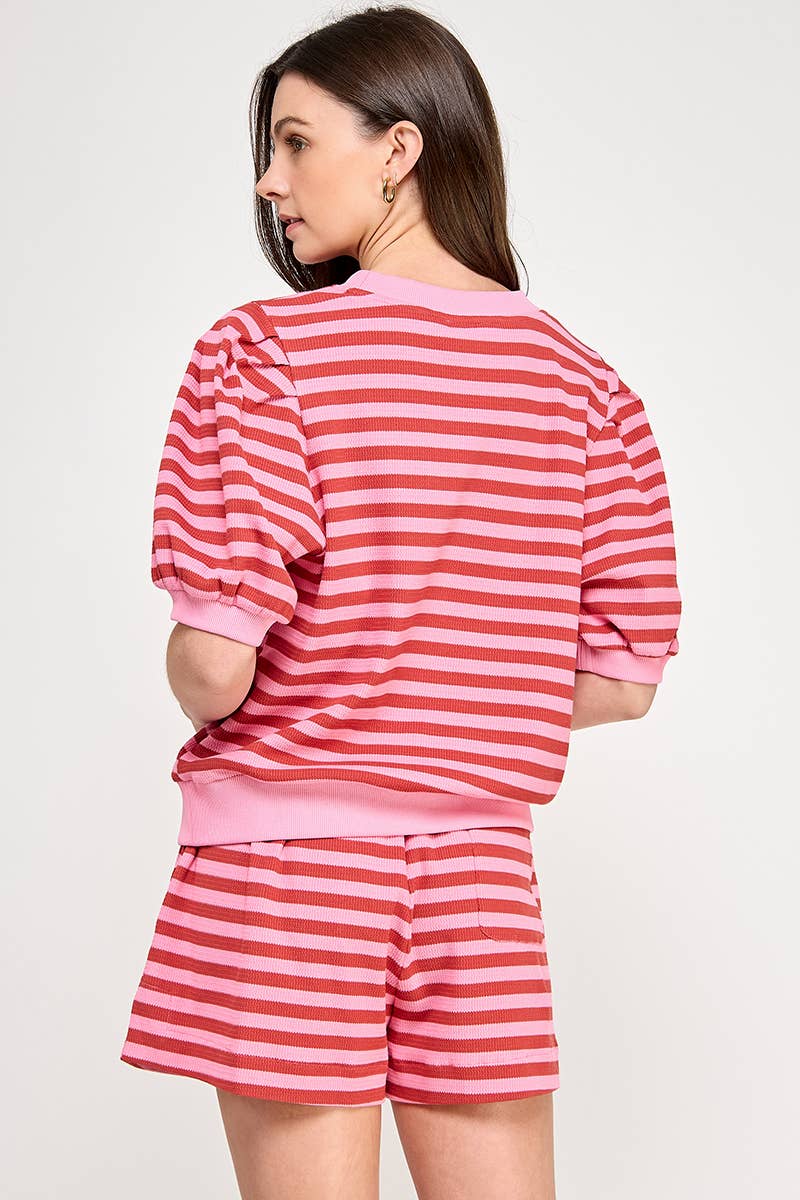 Promise LA – Großhandel Sweatshirt – Damen – Sweatshirt mit farbigem Streifen und Puffärmeln im Resort-Stil13