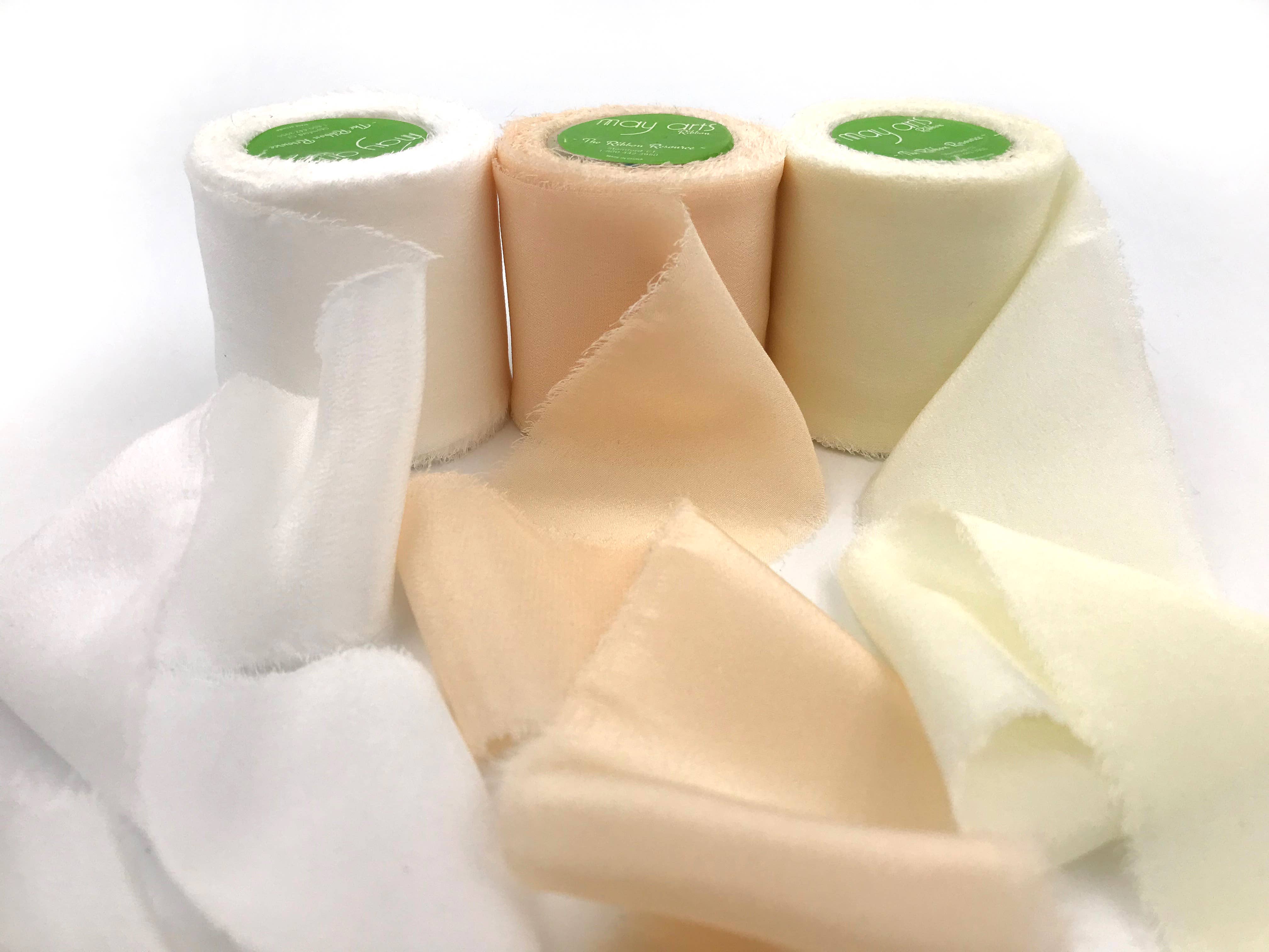 May Arts Ribbon - Wholesale Ribbon - Gift Wrapping - 2" Undyed 100% Silk Crepe with Frayed Edge Ribbon1