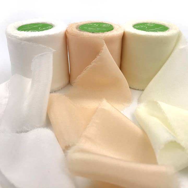 May Arts Ribbon - Wholesale Ribbon - Gift Wrapping - 2" Undyed 100% Silk Crepe with Frayed Edge Ribbon1