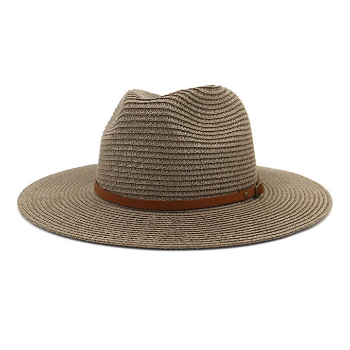 Suzie Q USA - Wholesale Straw Hat - Women's - Brown Leather Belt Big Eaves Jazz Straw Hat