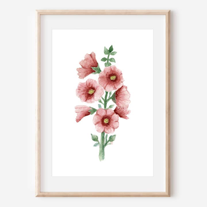 Reproduction artistique aquarelle de roses trémières pour la vente par HeatherLucyJ Design