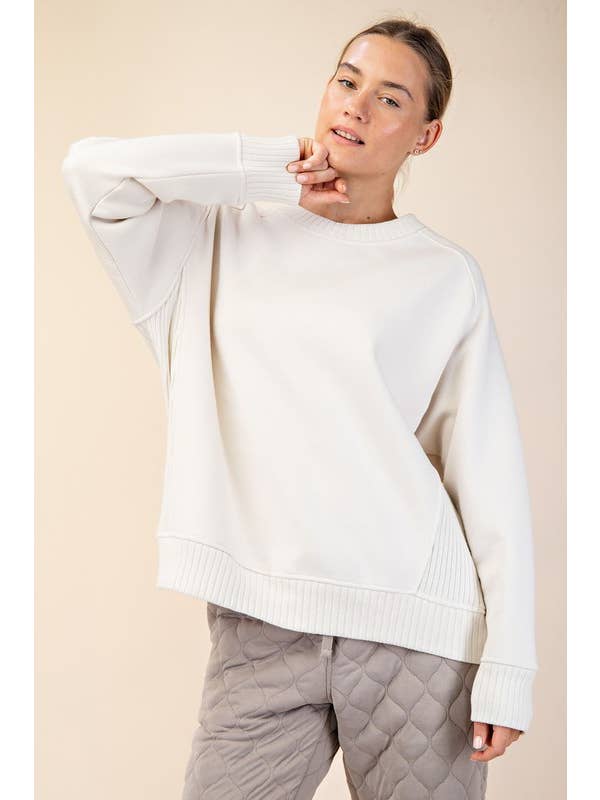 Sunday Morning - Wholesale Sweatshirt - Women's - T9797PL37 Plus Size Crew Neck French Terry Sweatshirt