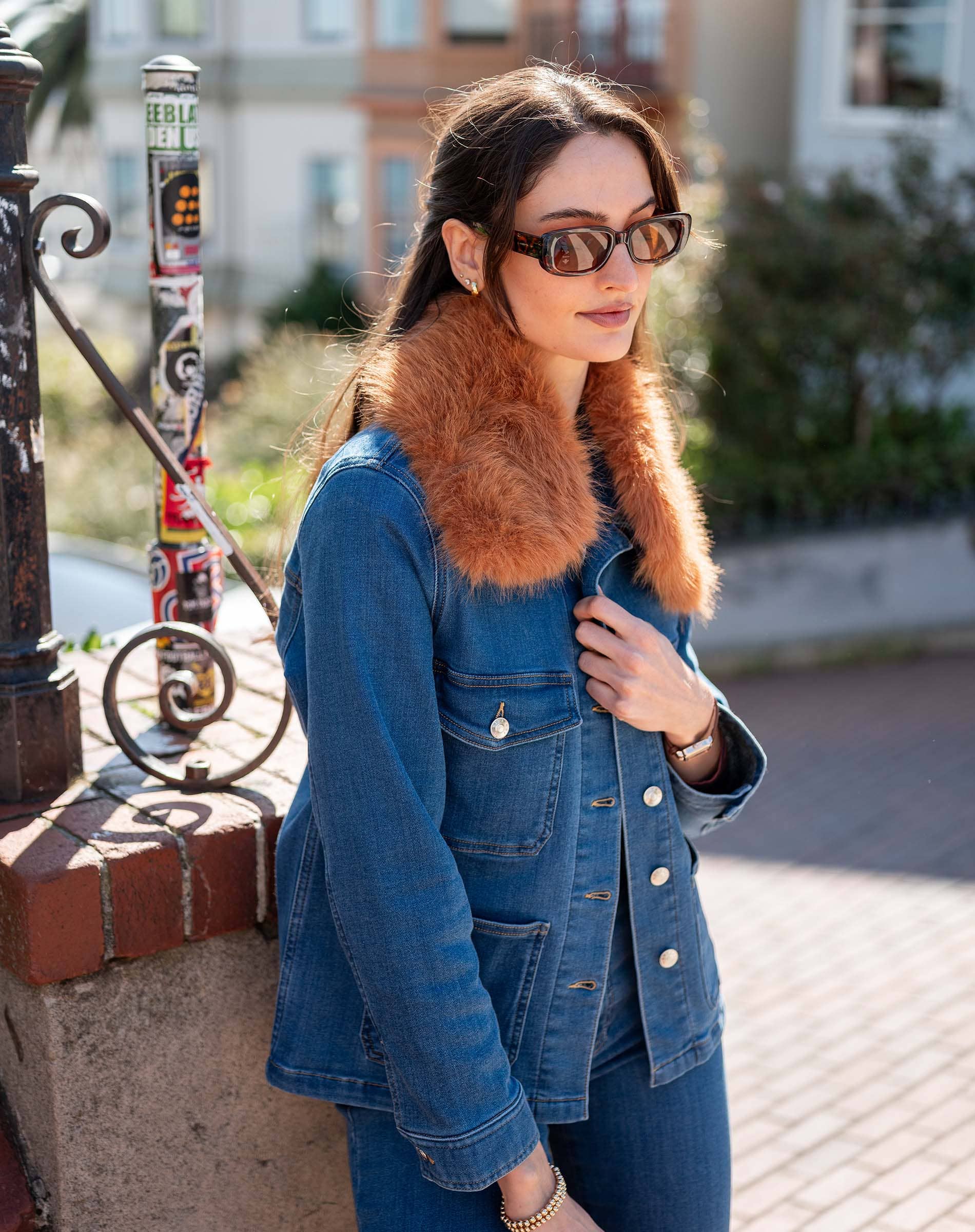 Camel Navy Cozy Cabin Faux Fur Collar for wholesale on Faire2