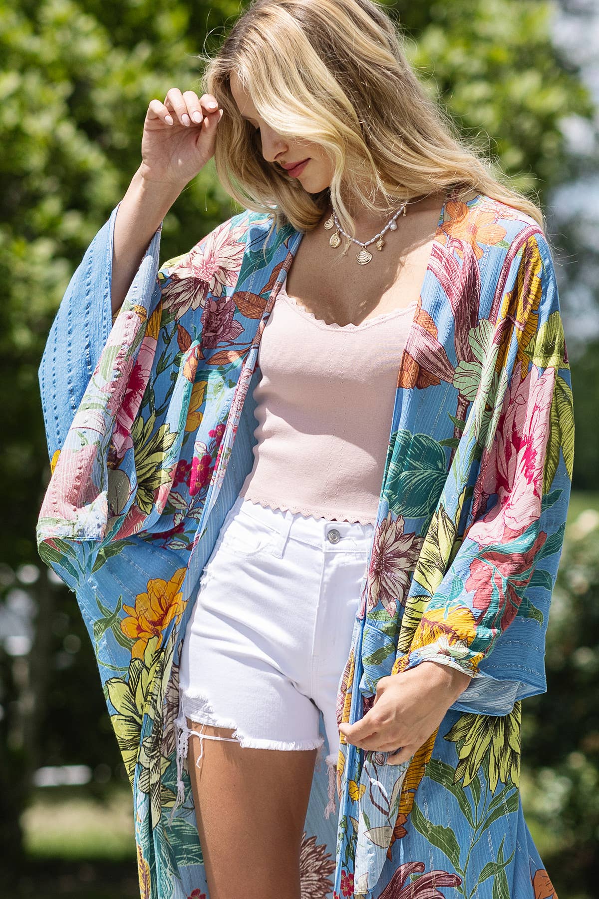 Madelin Madelin gekleurde kimono met bloemenprint en lurex voor groothandel op Faire3