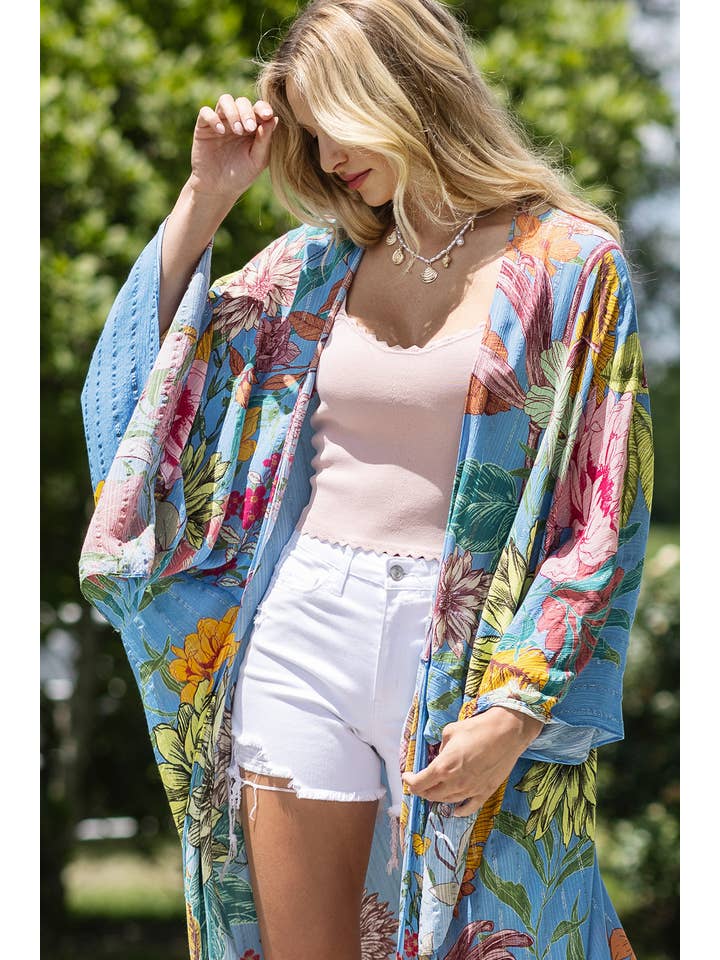 Madelin Madelin gekleurde kimono met bloemenprint en lurex voor groothandel op Faire3