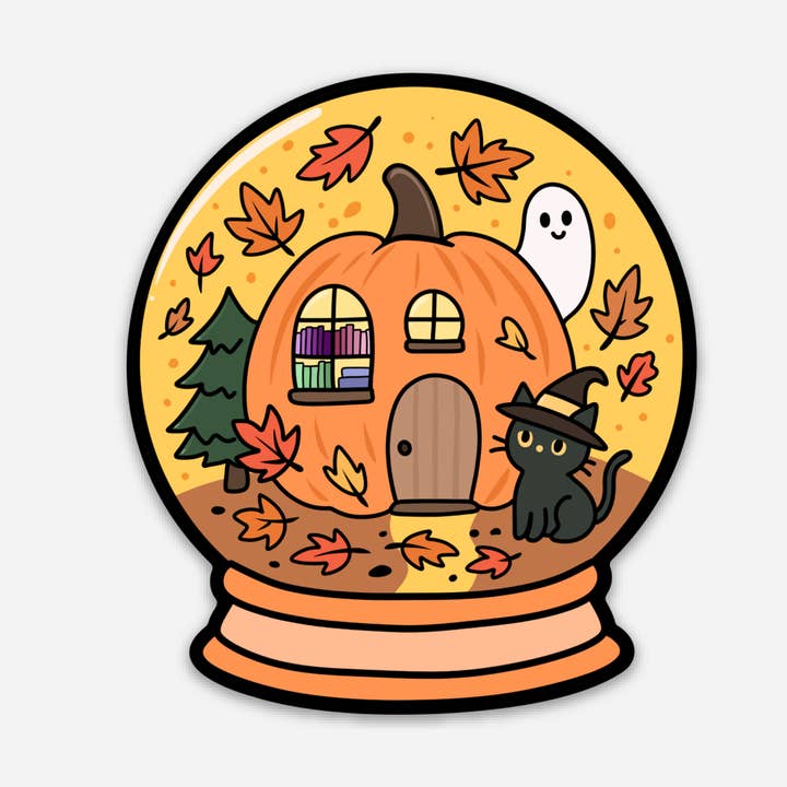 Spooky Bookish Globe Sticker for wholesale by June Apothicarie