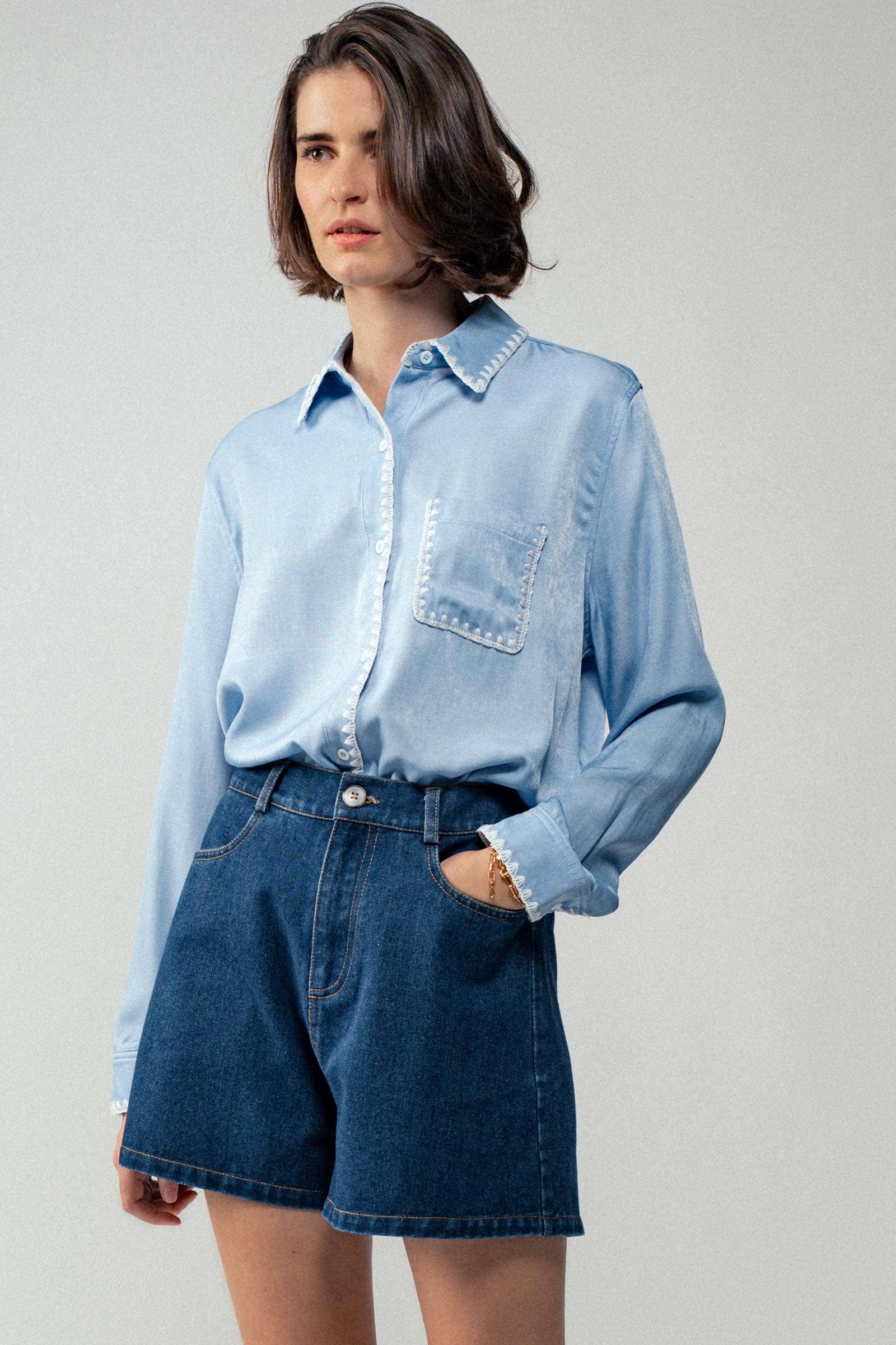 Urban Daizy - Vente Chemise à col boutonné – femme - Chemise à manches longues en soie lisse8