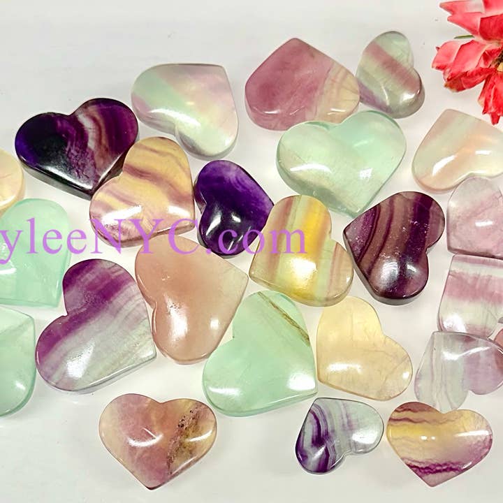 KayleeNYC - Wholesale Spiritual stone/crystal - 1 lb Natural Candy Fluorite Heart Crystal Heart Healing