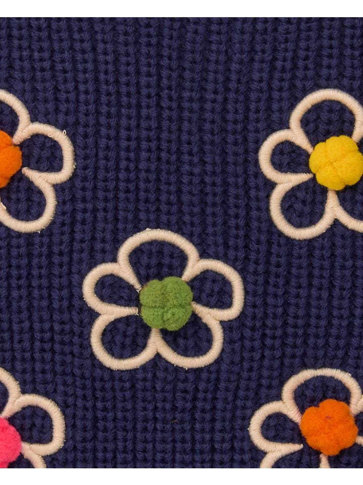 tuc tuc - Wholesale Waistcoat - Kids - Blue knitted vest for girl with floral embroidery3