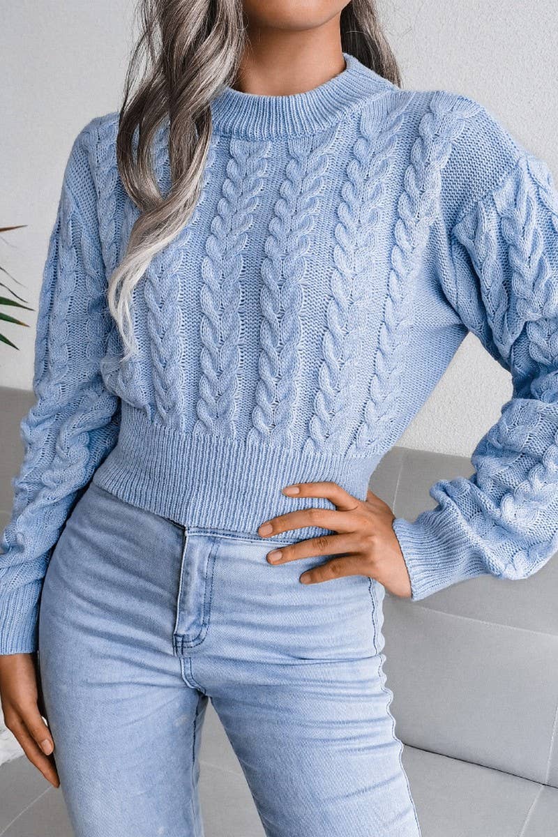Lily Clothing - Wholesale Knit Sweater - Women's - WOMEN CHUNKY CABLE KNIT RIBBED CROP SWEATER_CWOSWL046710