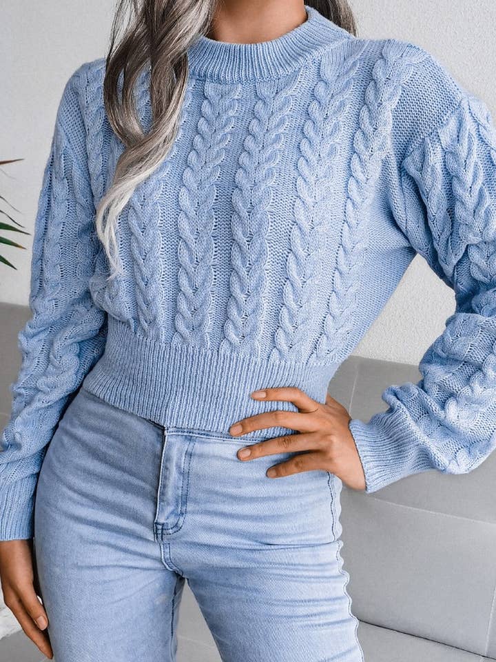 Lily Clothing - Wholesale Knit Sweater - Women's - WOMEN CHUNKY CABLE KNIT RIBBED CROP SWEATER_CWOSWL046710