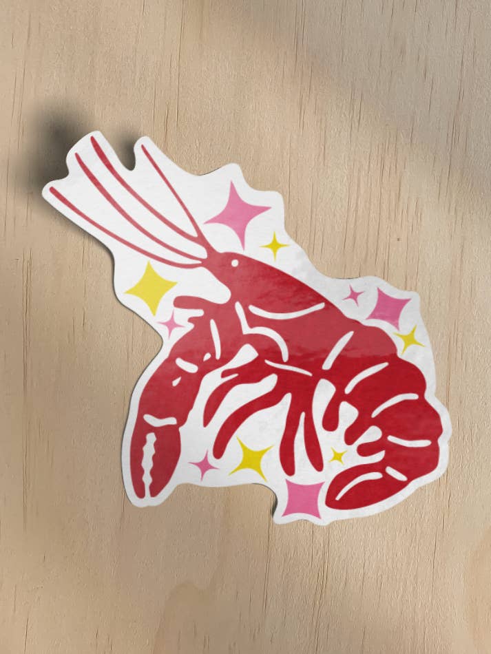 Crawfish Sticker for New Orleans Seafood Mardi Gras for wholesale by Jane Martin, Printmaker