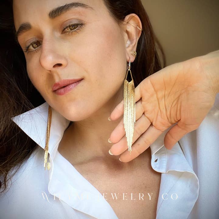 WILYMI Jewelry Co - Wholesale Tassel Earrings - NYE | GOLD Fringe Earrings | Gold Filled 5" Tassel