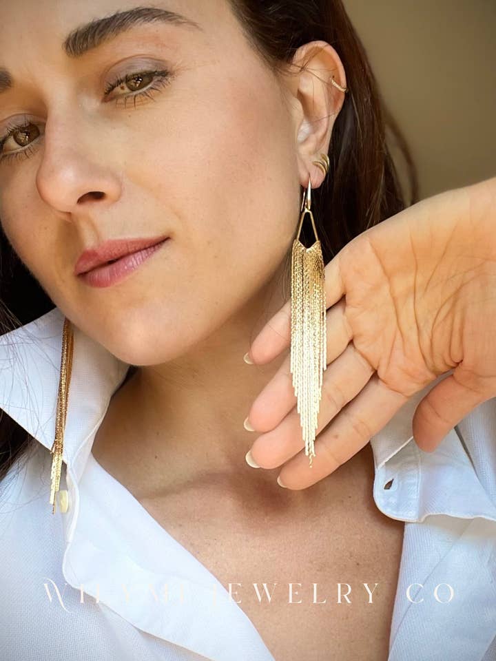 Boucles d'oreilles à franges en or rempli | Gland de 5" | Hypoallergénique pour la vente par WILYMI Jewelry Co