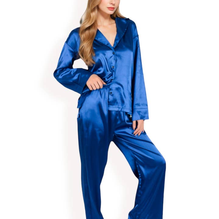 Anna Kaci Wholesale - Wholesale Sleepwear Set - Women's - Satin 2-Piece Pajama Set with Button-Up Shirt32