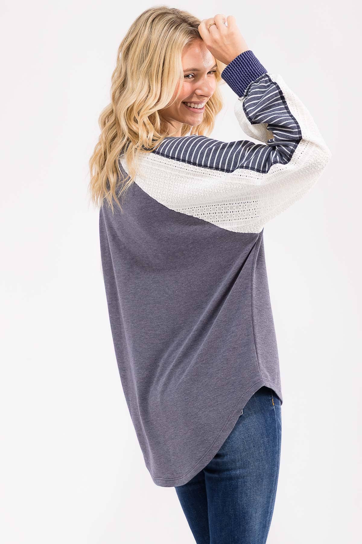 7th Ray – wholesale Stickad topp - Dam – [PLUS SIZE] Färgblock Virkad Spets Pullover Topp T5990XL-14
