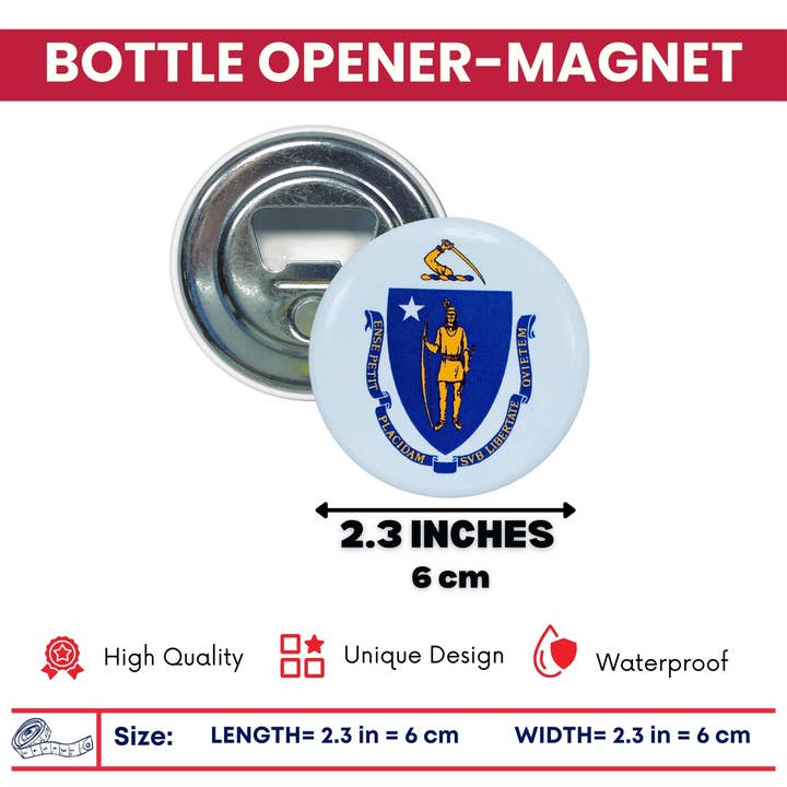 Worldwide Souvenirs - Wholesale Bottle/Wine Opener - Bottle Opener-Magnet - State Flag Massachusetts - USA1