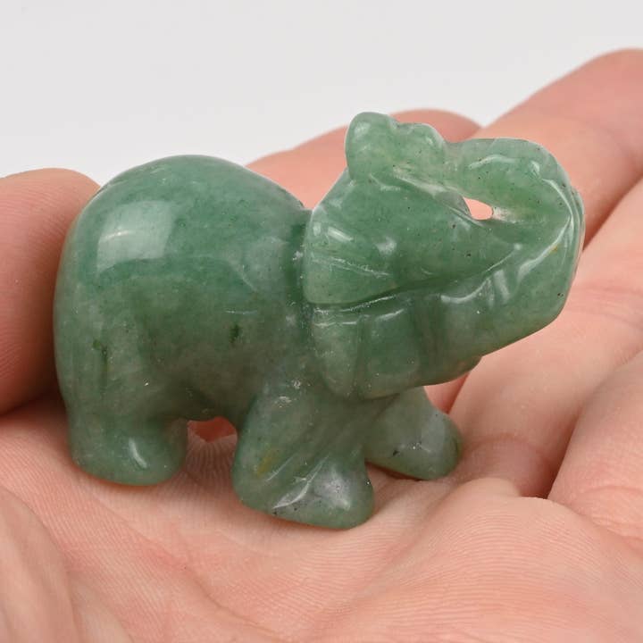 1.5" Natural Green Aventurine Elephant Gemstone Figurine for wholesale by ilovebeadsusa
