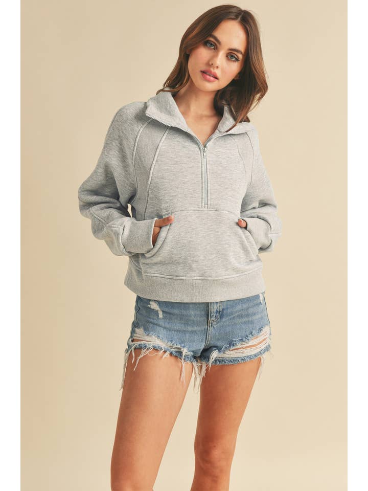 AEMI + CO - Wholesale Sweatshirt - Women's - 950CK Dove Funnel Neck Half Zip 598