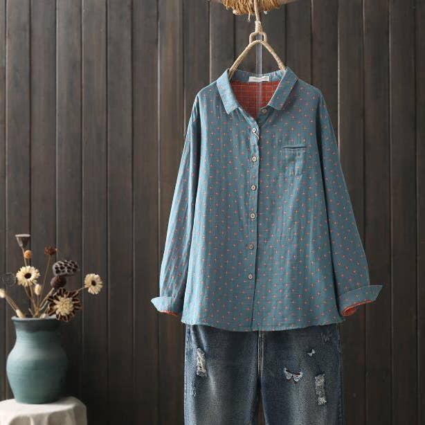 Whisper Mint - Vendita all'ingrosso Camicia button down - Donna - Camicia Vintage da Donna in Cotone a Quadri a Vestibilità Ampia2