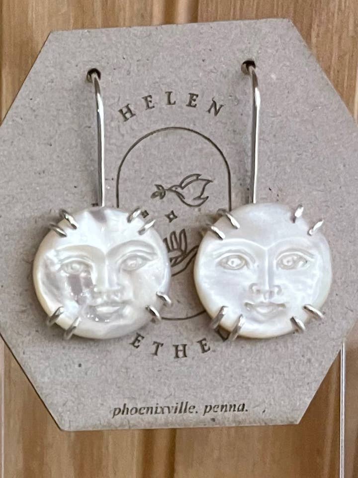 Mother of Pearl Moon Earrings for wholesale by Helen Ethel Jewelry