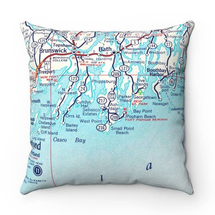 Small Point Beach Maine Map Pillow for wholesale by Daisy Mae Designs