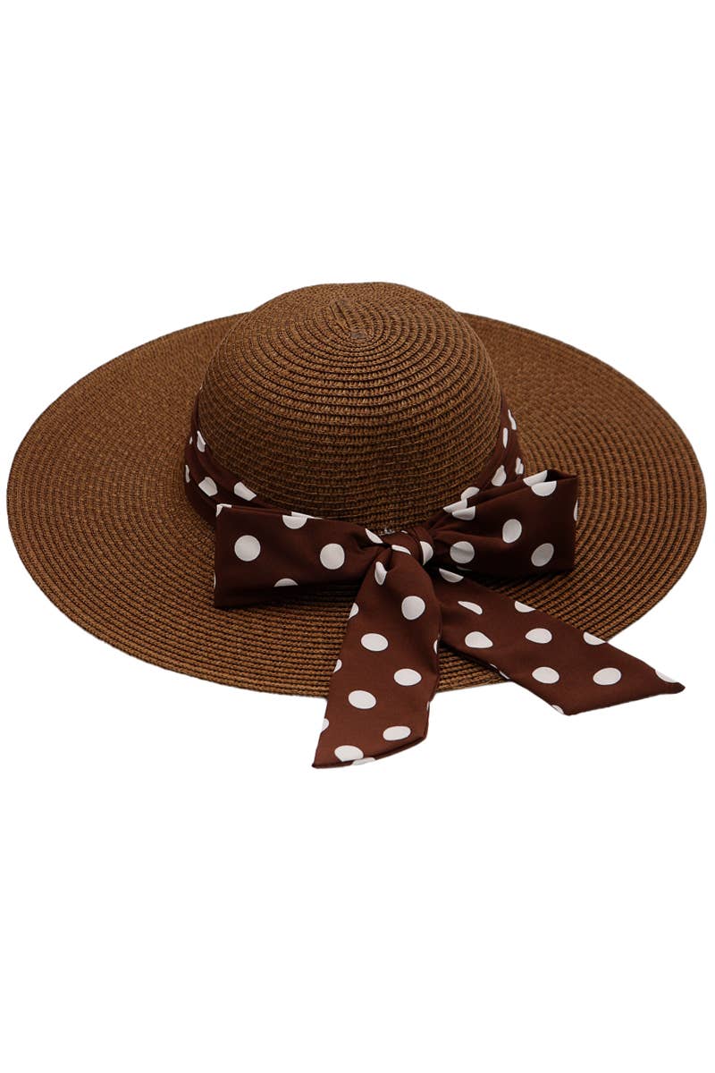 Cap Zone - Wholesale Straw Hat - Women's - Polka Dot Ribbon Tight Weave Straw Floppy Sun Hat12