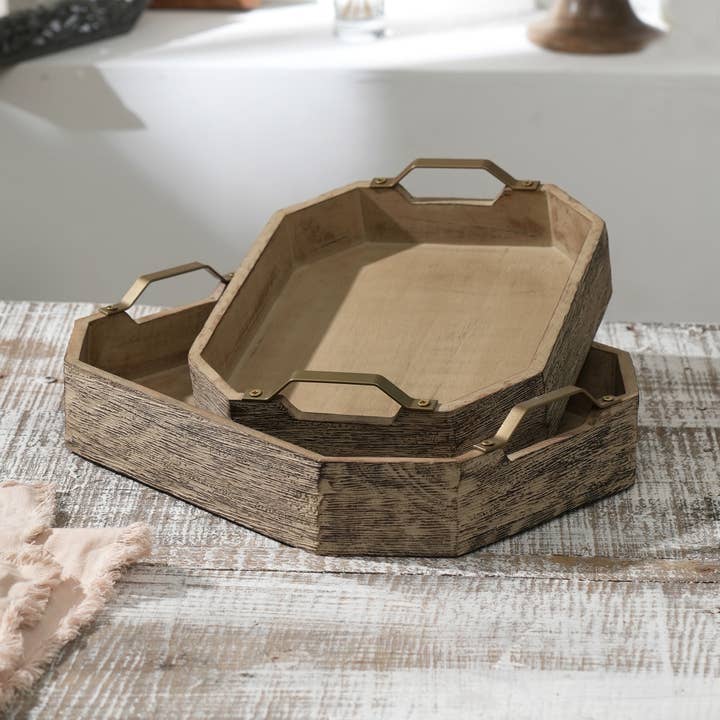 Wood Tray | Octagonal Mango Wood Serving Tray | 12x10x3.5" for wholesale by ExpoBazaar