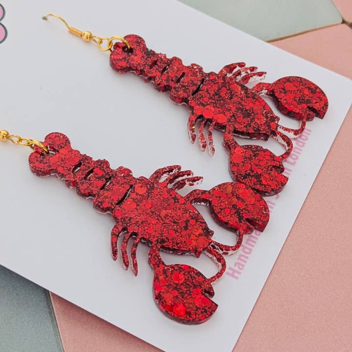 By Heather Filby - Wholesale Dangle Earrings - Large Lobster Glitter Earrings - Best Seller4