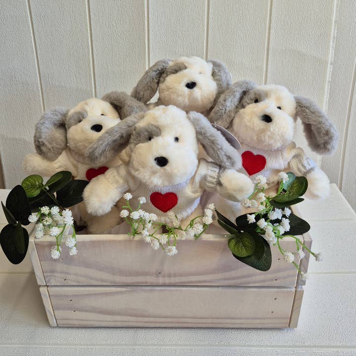 Petite Vous Henry the Dog Pup Soft Toy (Love Heart Jumper) for wholesale by PETITE VOUS