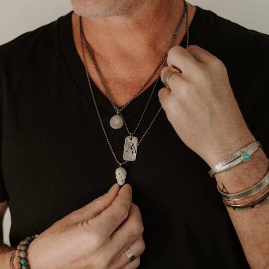 CLP Jewelry - Wholesale Individual Charm/Pendant - Thunderbird Dog Tag Charm with Turquoise2