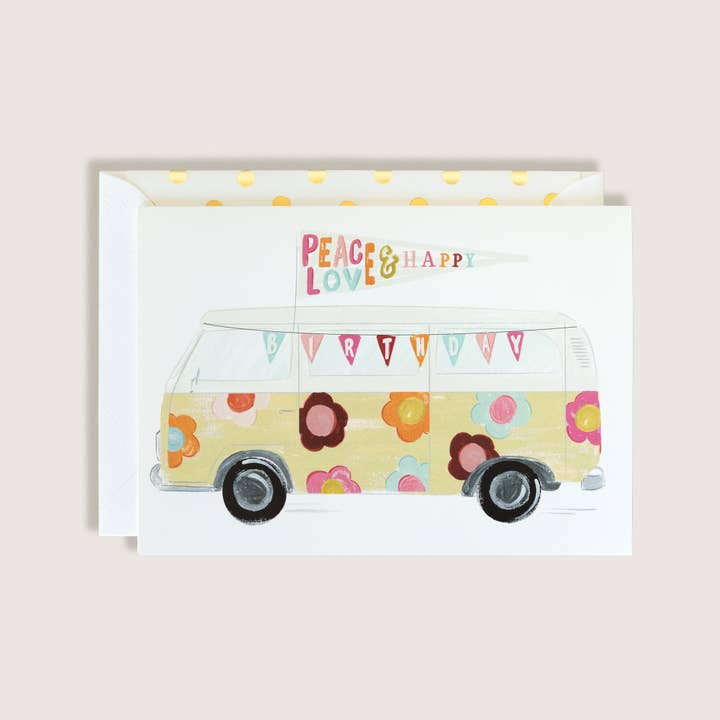 The First Snow - Wholesale Birthday Card - VW Flowers Bus Peace Love Happy Birthday Greeting Card