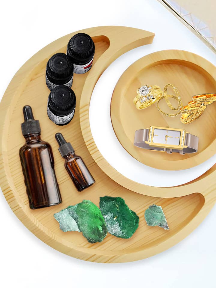Ruthielee Moon Tray Beautiful Crystal Storage Natural Wood for wholesale by Ruthielee