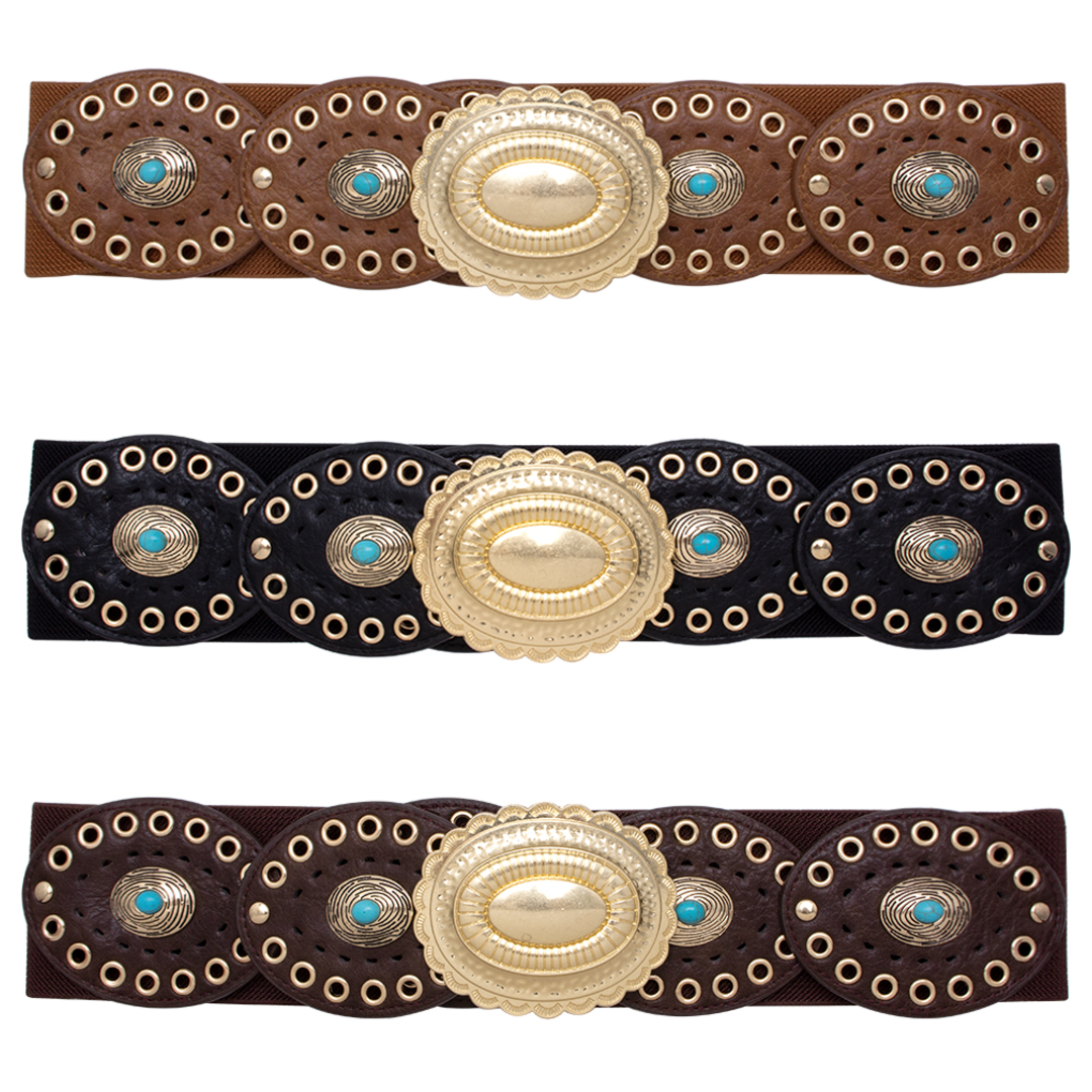 Oblige by G - Wholesale Belt - Women's - Turquoise Concho Western Belt
 BT-2642