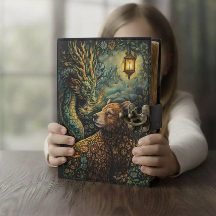 Forest Dragon & Bear Leather Journal – Handmade Fantasy for wholesale by MNM HANDICRAFTS