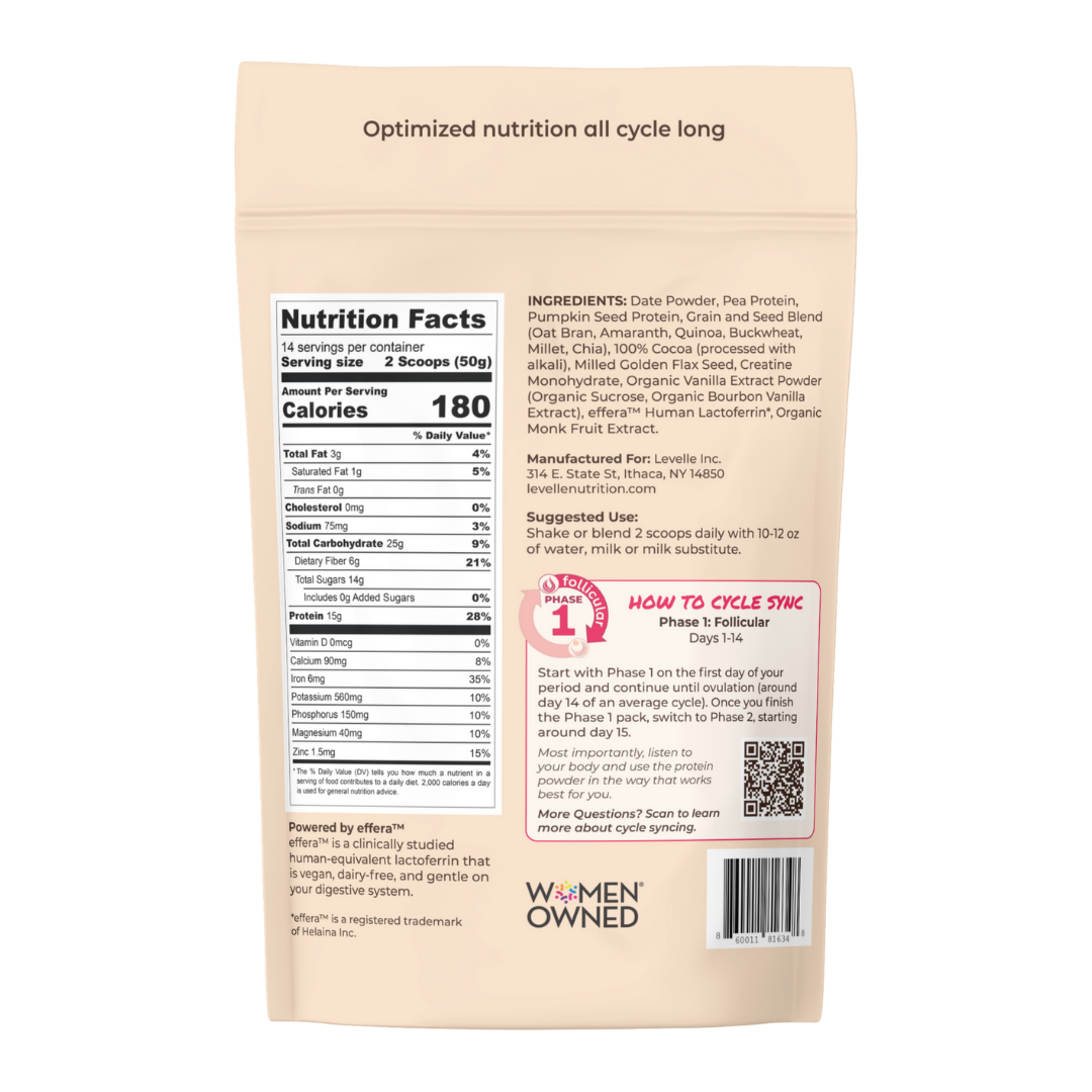 Levelle Nutrition - Wholesale Protein/Superfood Powder - Cycle Syncing Vegan Protein Powder: Phase 1 - Follicular8