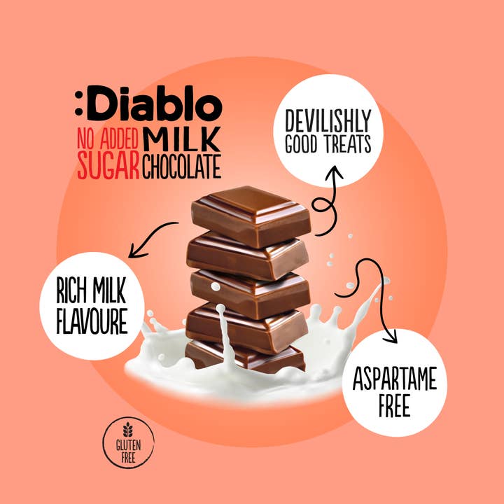 Diablo Sugar Free - Wholesale Chocolate Bar - :Diablo No Added Sugar Milk Chocolate 85g x15