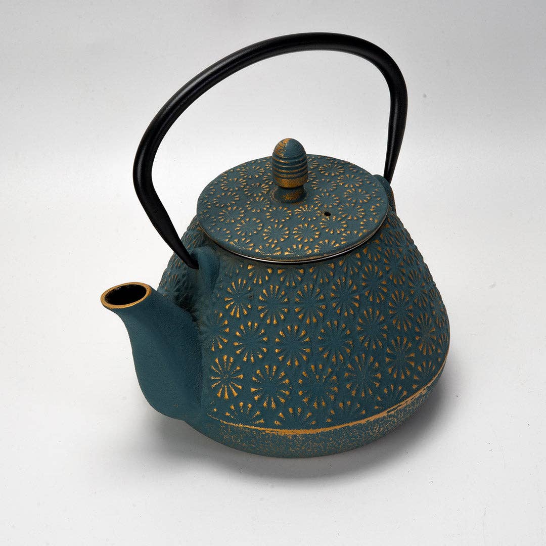 Urban Tokyo - Wholesale Tea Pot - Teal Blue Plum Flower 32oz Cast Iron Tea Pot (1/8)4