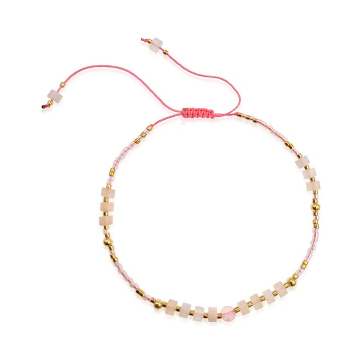 Adjustable Nylon Thread Braided Rose Quartz Beads Bracelets for wholesale by BESHEEK JEWELRY