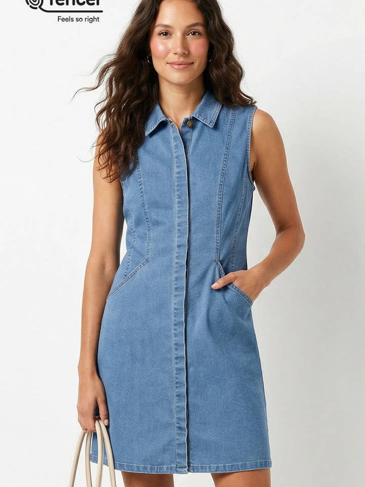 Mouwloze spijkerjurk met kraag in mini-lengte voor wholesale door Naked Zebra