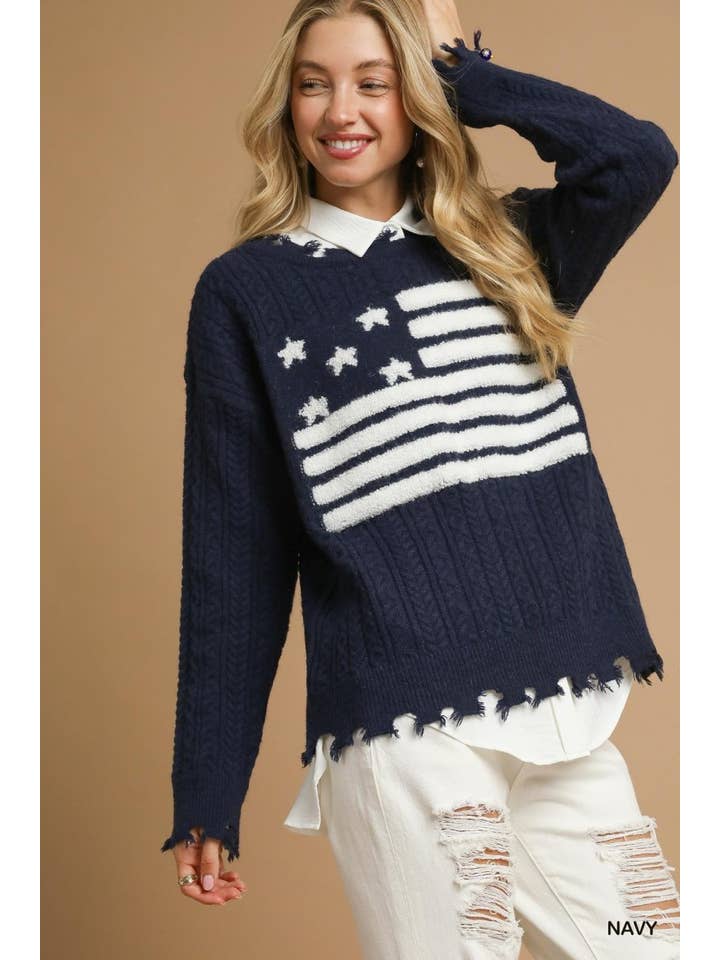 Vanilla Monkey - Wholesale Knit Sweater - Women's - Distressed American Flag Sweater3