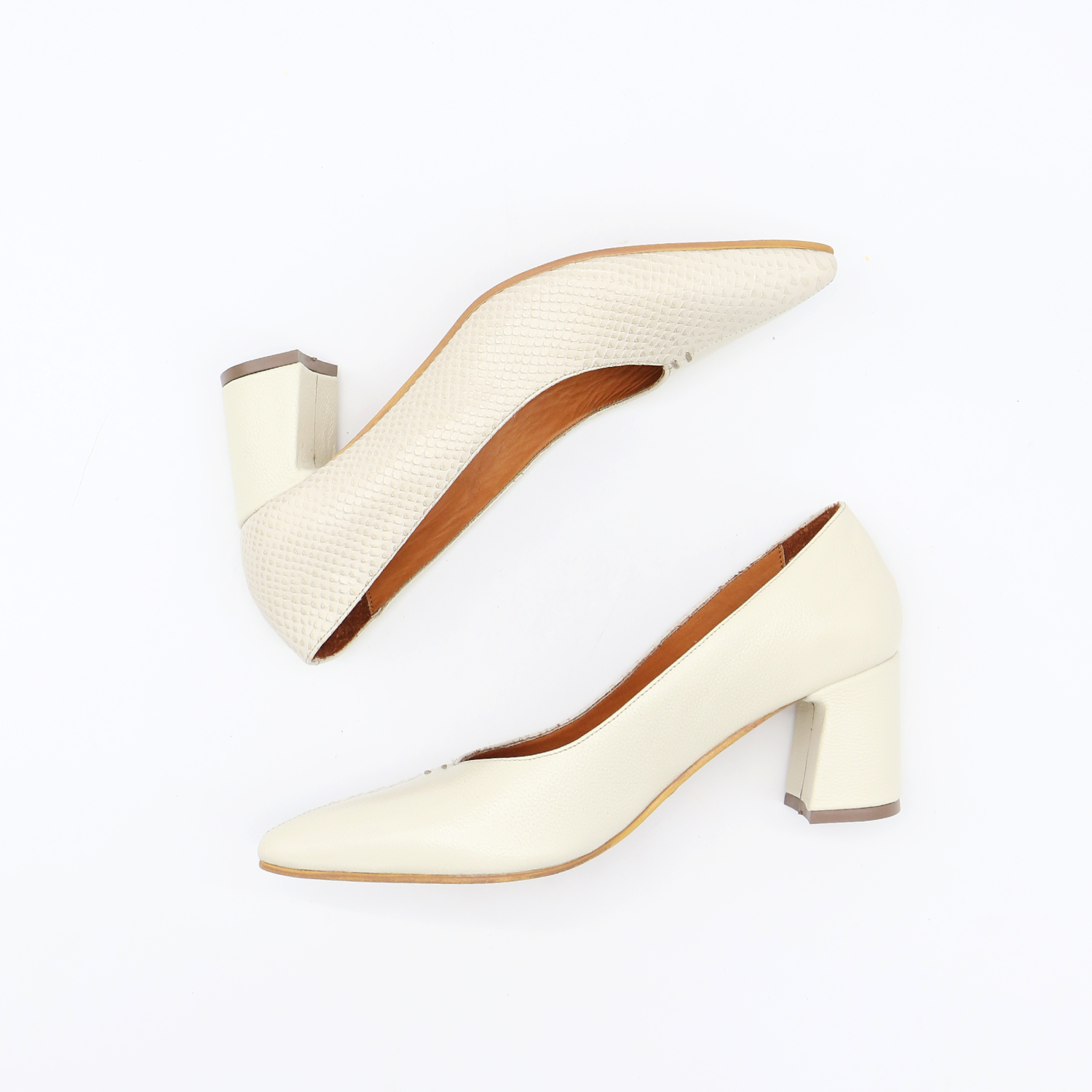 Antoinette block heel pumps ivory leather womens shoes for wholesale on Faire3