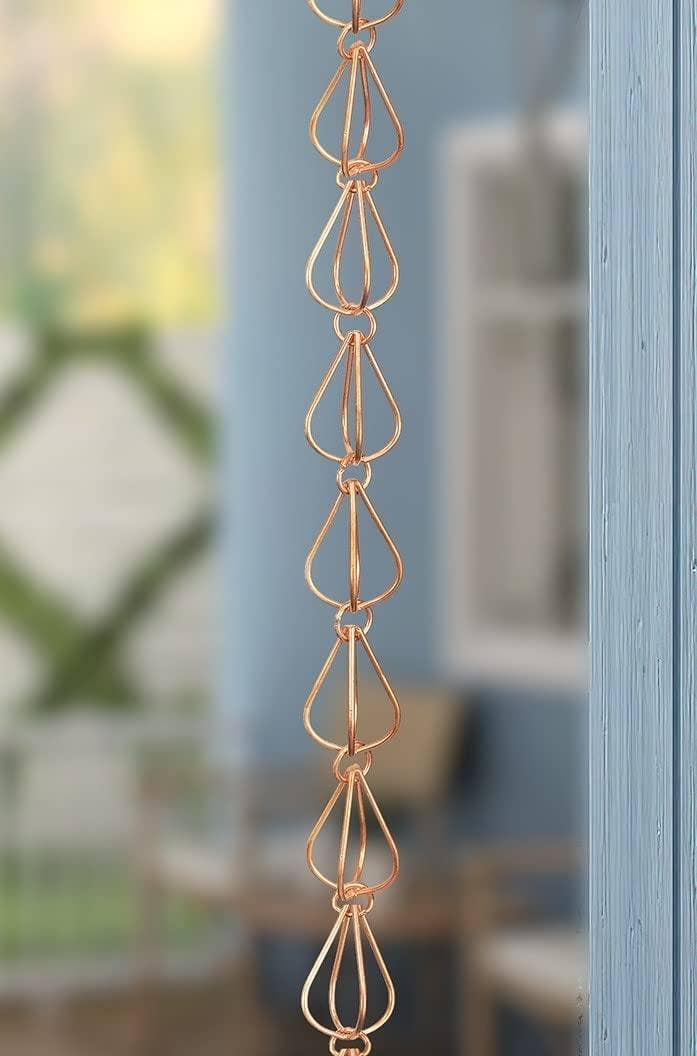 Pure Copper Teardrop Link Rain Chain Replacement Downspout for Gutters for wholesale on Faire2
