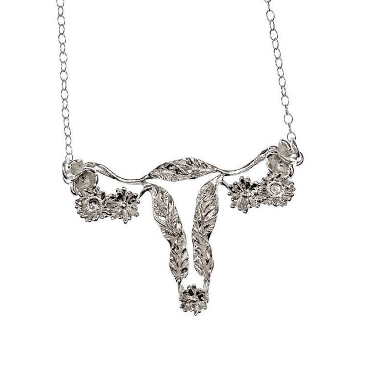 Amelia Ray Jewelry - Vendita all'ingrosso Collana con ciondolo/pendaglio - Ciondolo utero con fiori in oro 18k o argento 925 massiccio
