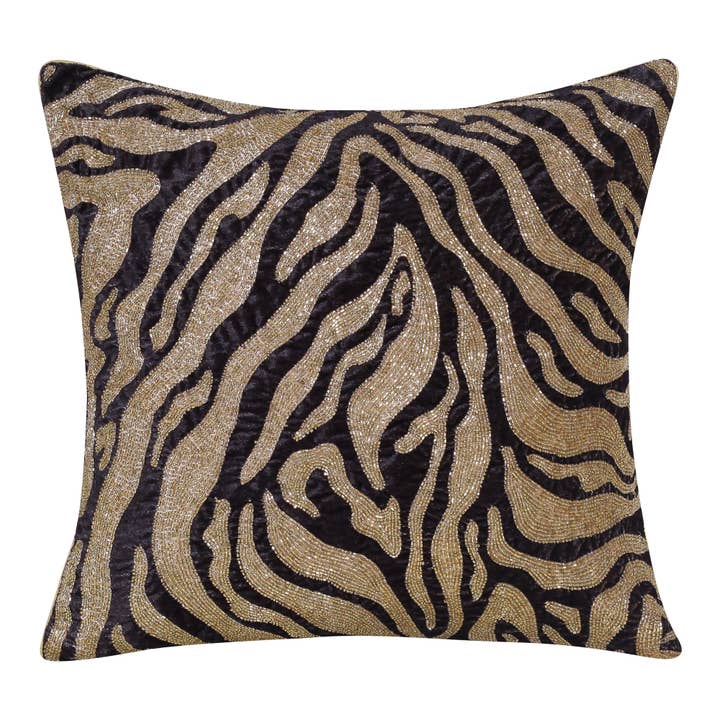 Handmade Beaded Zebra Print Glam Throw Pillow for wholesale by LR Home