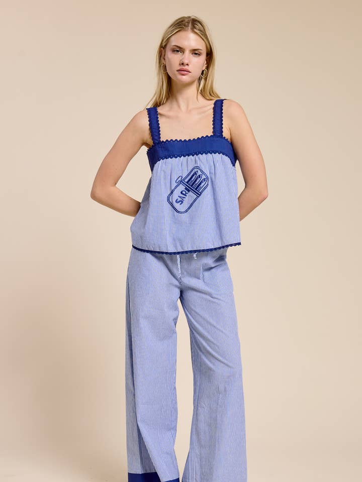 Débardeur à rayures brodées Cote Bleue pour la vente par FLAT WHITE