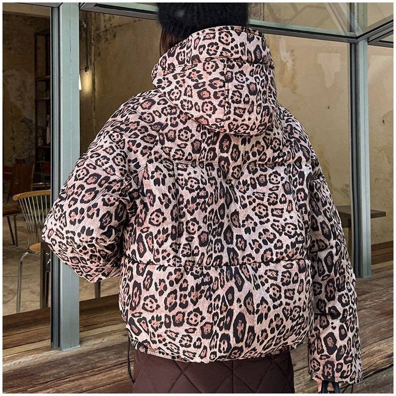 FurDecoration – wholesale Jacket – Women's – Hooded Short Leopard Print Cotton Jacket4