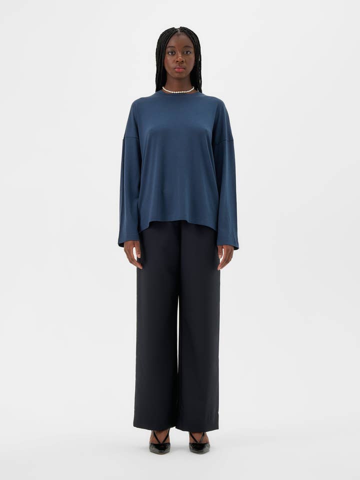 VALERIE C. - Vente Pantalon – femme - Pantalon Classique Ample - Bleu Marine Foncé4