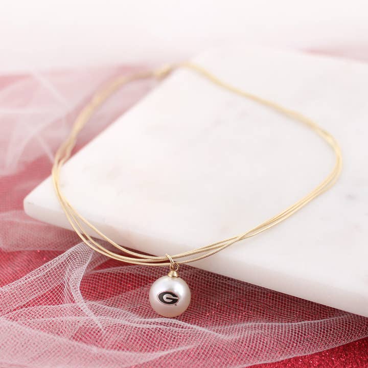 18” Georgia Gold & Pearl Logo 3-Strand Necklace for wholesale by Seasons Jewelry